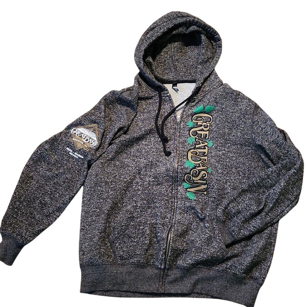 District Men's gray hooded full zip sweatshirt 2XL Great Basin Brewing Reno